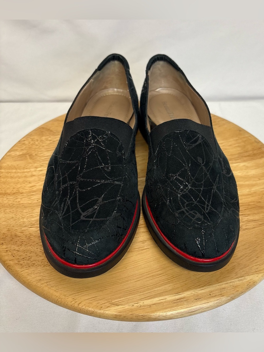 BeautiFeel Wendy Black Pattered Suede Flats Slip On Women 38 /US 7-7.5 EUC Shoes